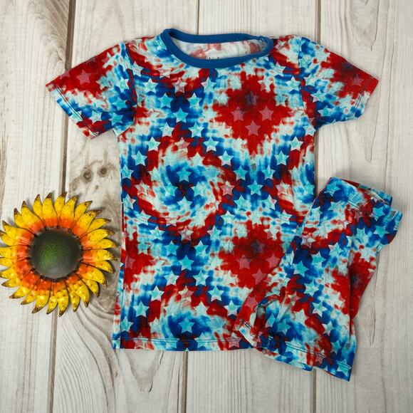 Birdie Bean 4T Maverick Patriotic Stars‎ Red White Blue Tie Dye Pajama Set - Picture 1 of 8
